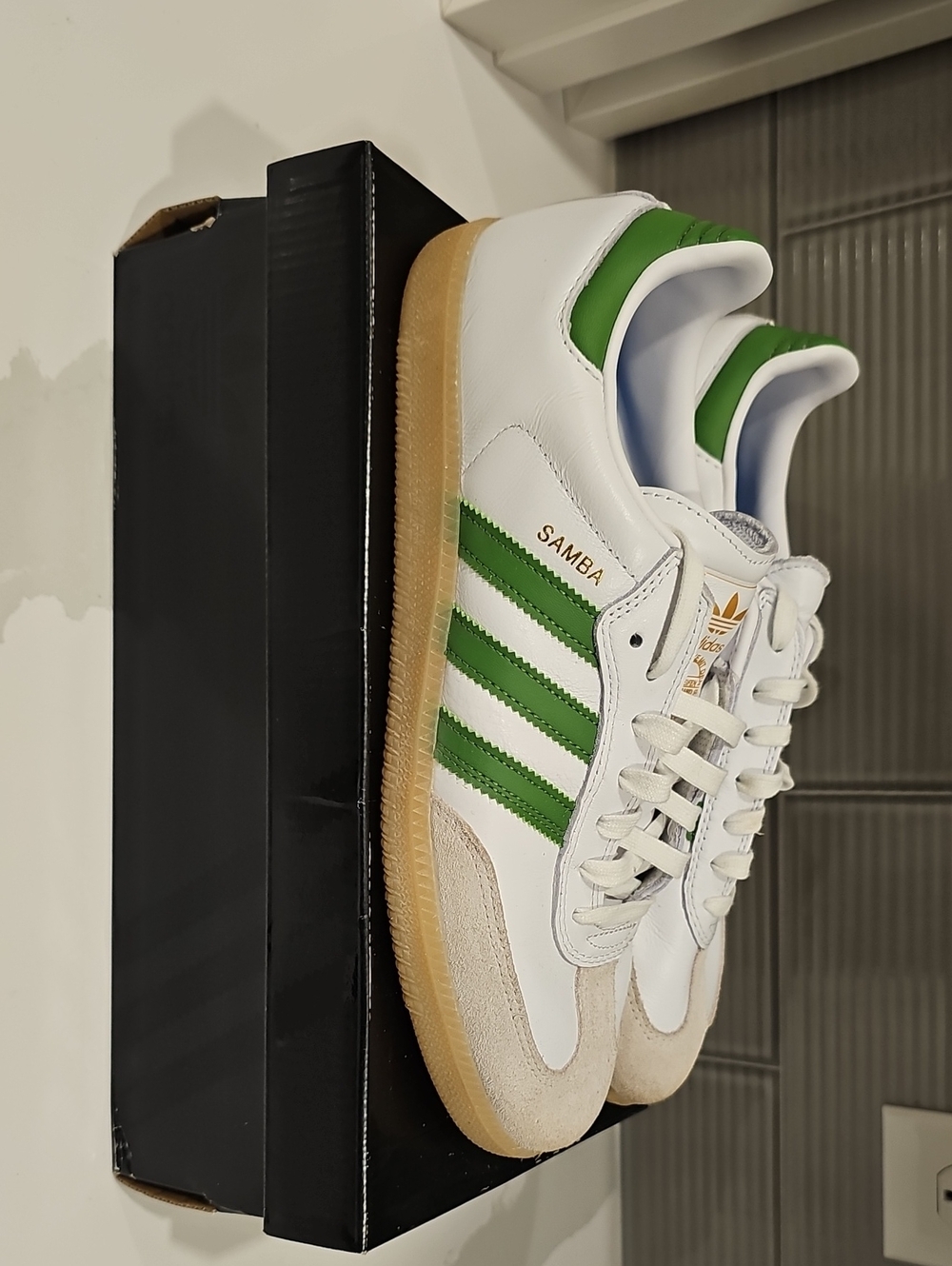 adidas Samba White Green Leather Sneakers with Gum Sole